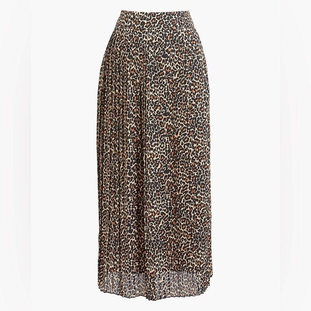 J. Crew Cheetah Print Pleated Midi Skirt, Size 8